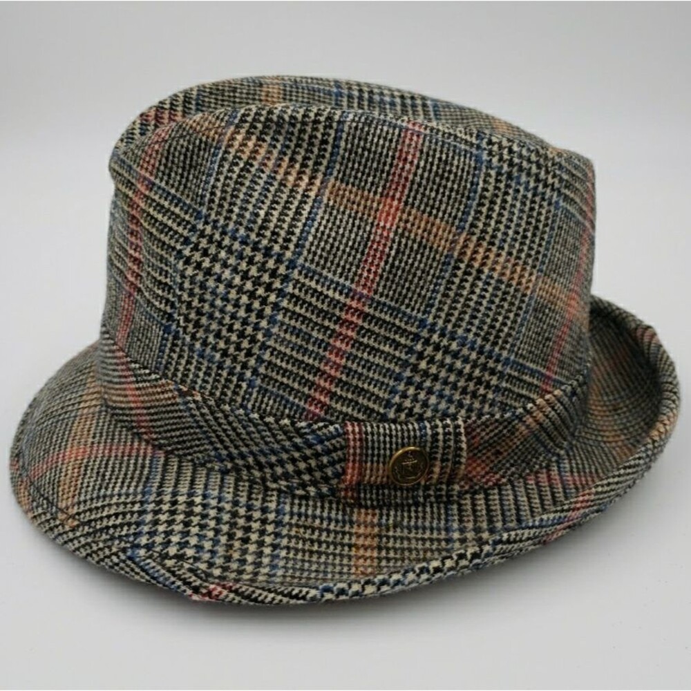 Vintage Richman Brothers Mens Size Medium Black Tweed Wool Plaid Fedora Hat